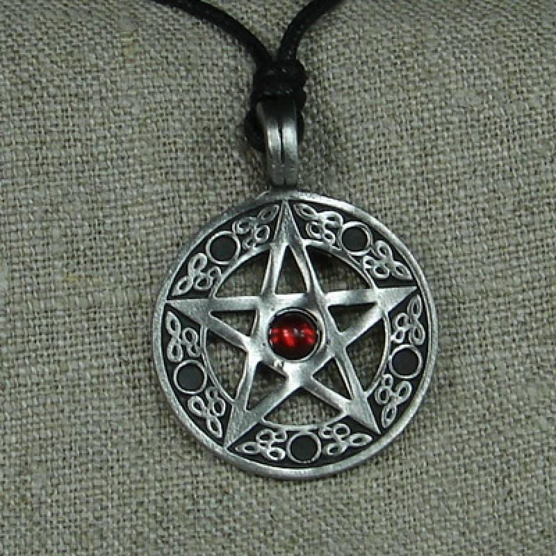 Zinnanhänger Pentagramm mit rotem Stein