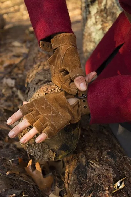 Fingerlose Handschuhe aus Rauhleder braun