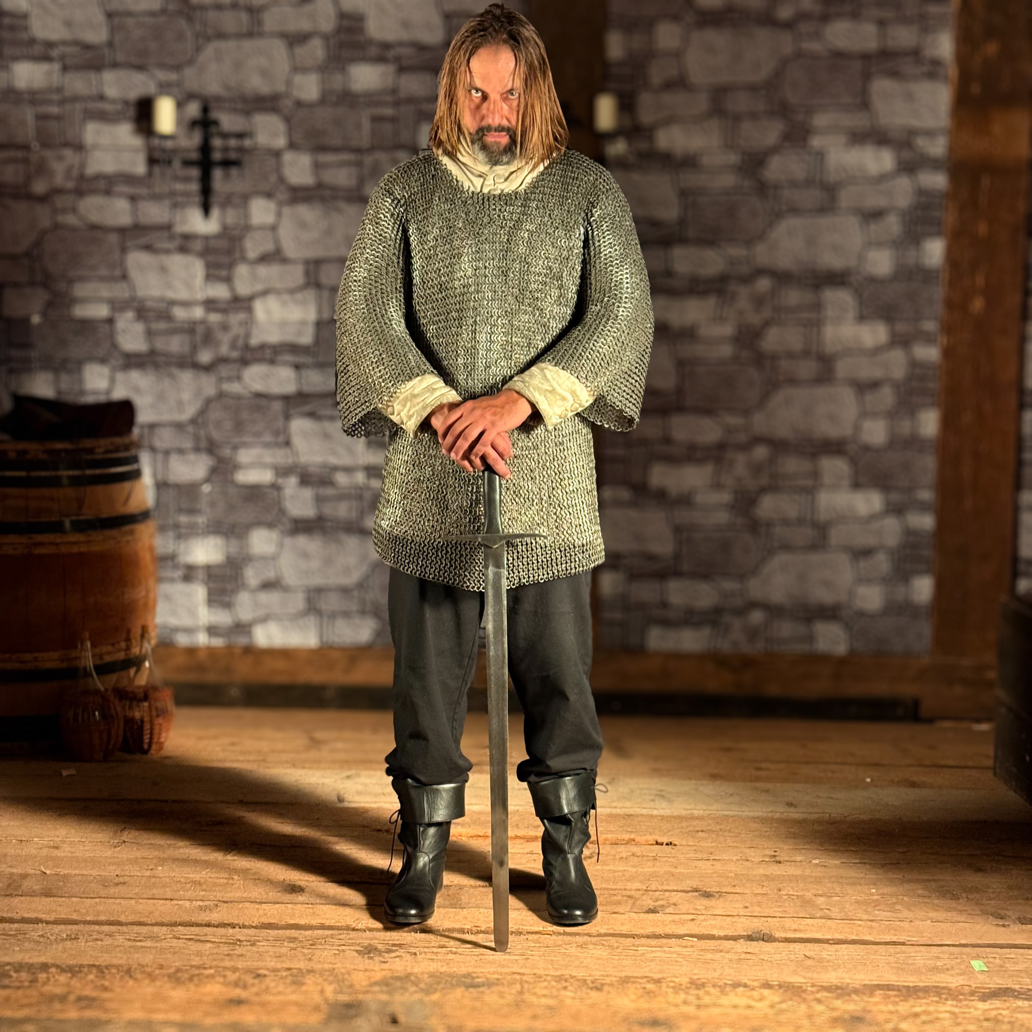 Kettenhemd Haubergeon, Flachring Keilnieten, ID9mm