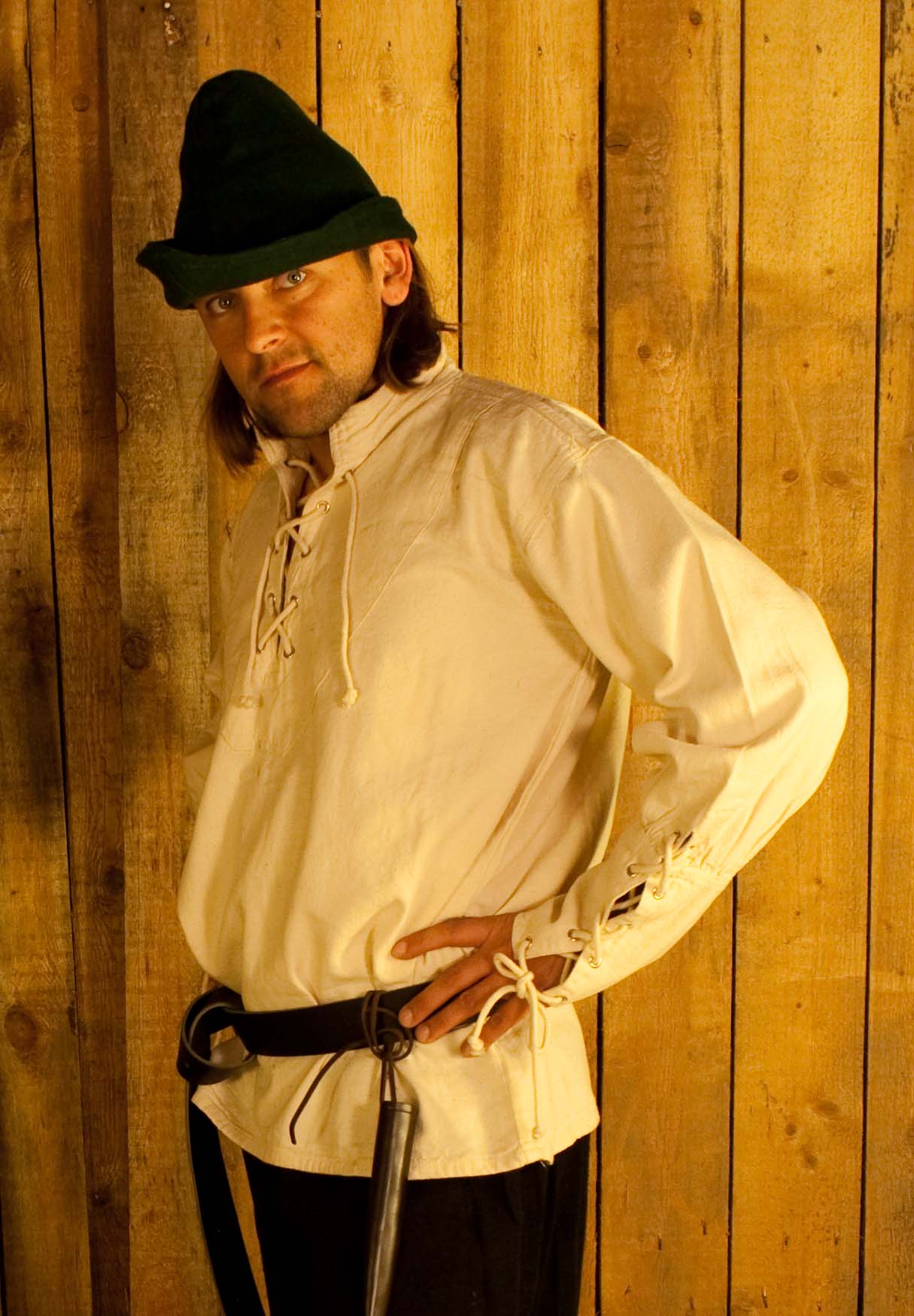 Mittelalterhemd mit Stehkragen, geschnürt